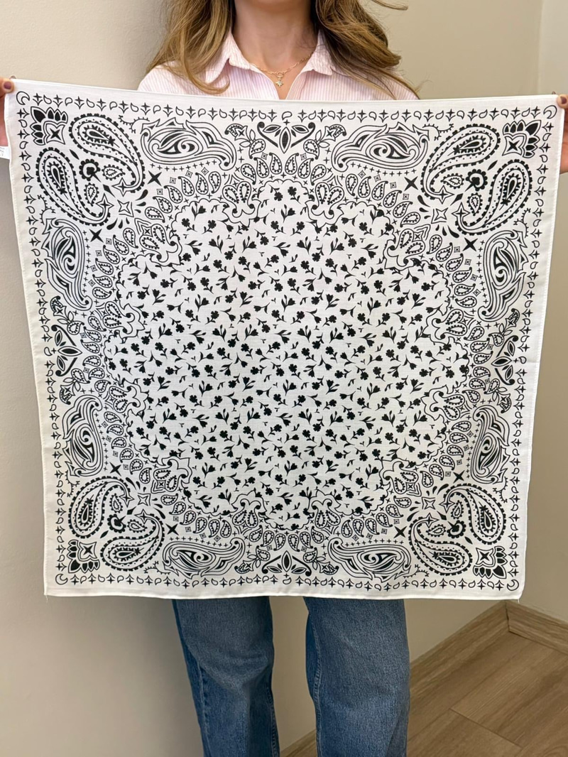 Bohem Çiçek Desenli Pamuk Dokulu Şal Beyaz 65 x 65 cm Renkli