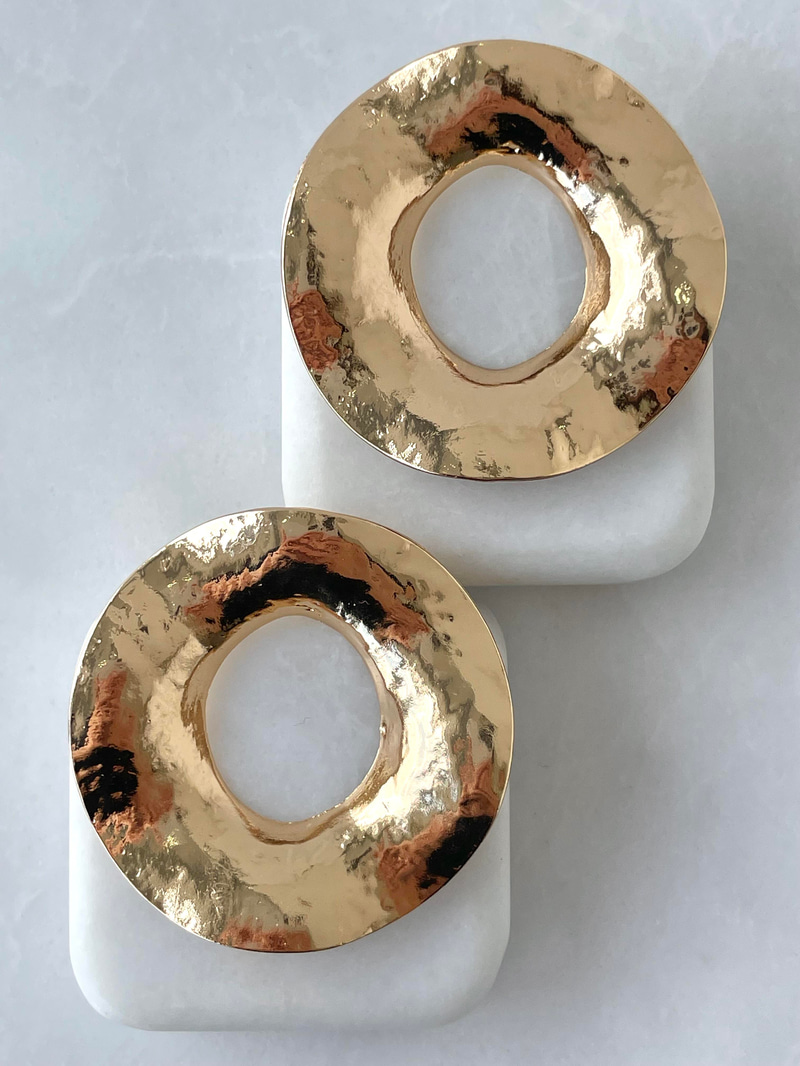 Altın Kaplama İçi Boş Plaka Daire Küpe Gold