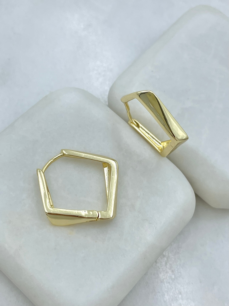 Altın Kaplama Köşeli Halka Küpe 2.2 cm Gold
