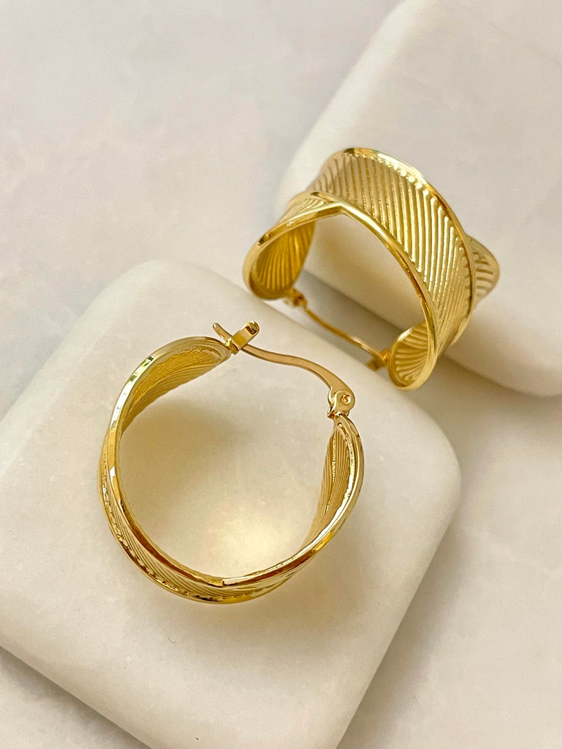 Altın Kaplama Yaprak Plaka Halka Küpe Gold