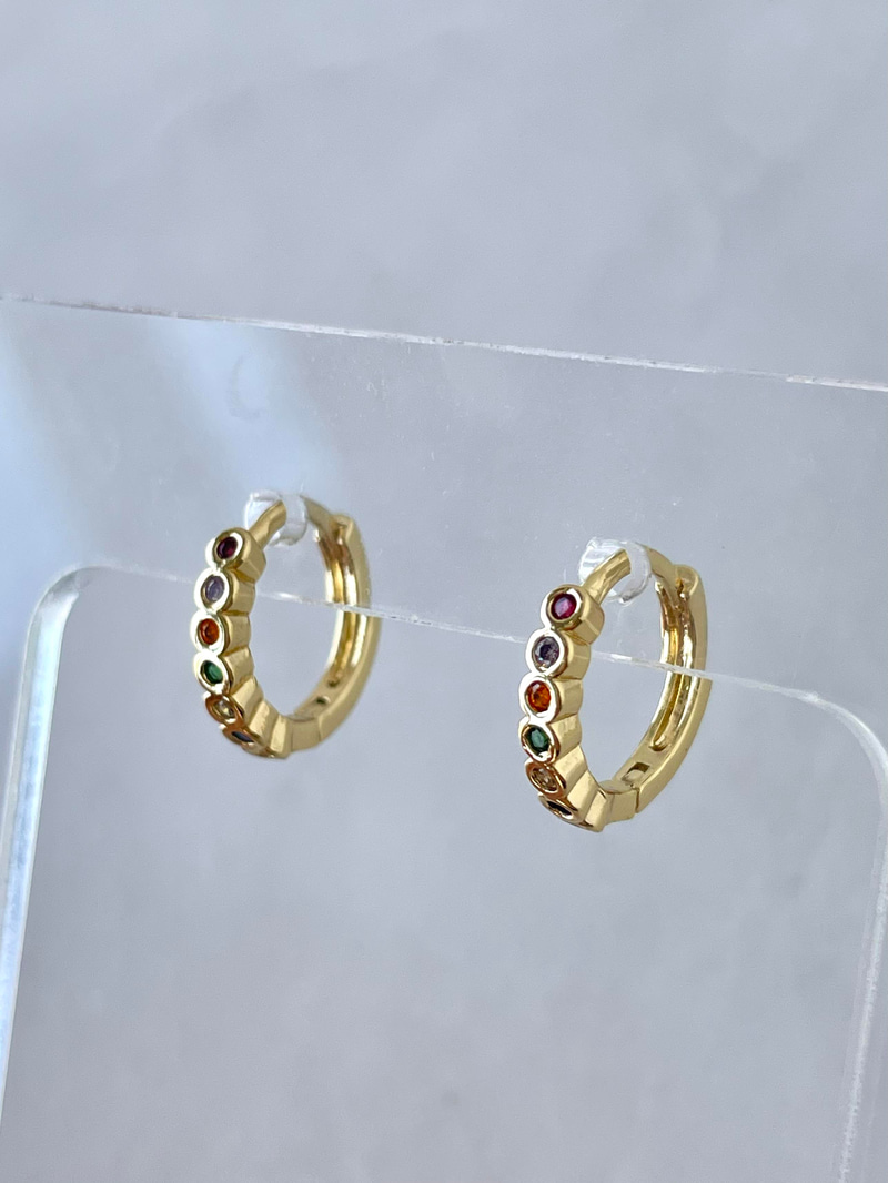 Özel Seri Minimal Renkli Taşlı Halka Küpe Gold