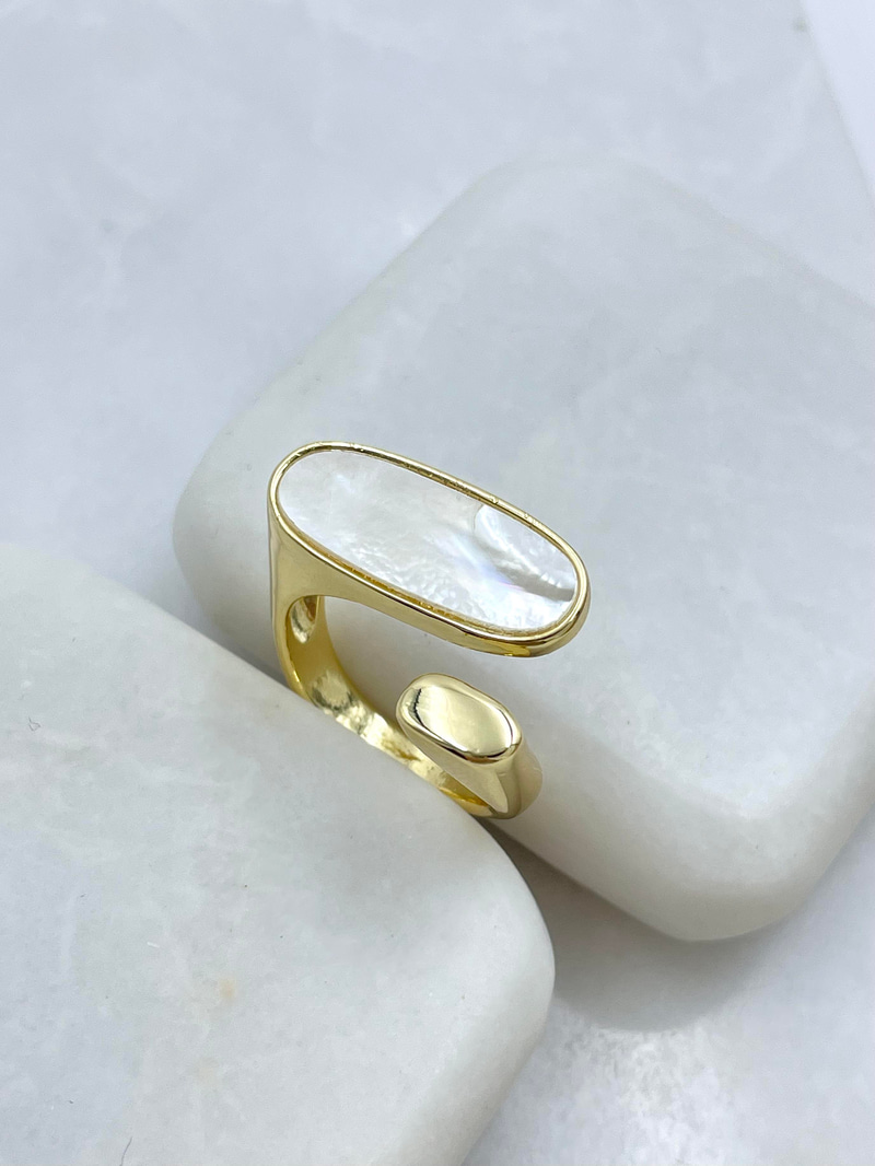 Altın Kaplama Sedefli Oval Yüzük Gold