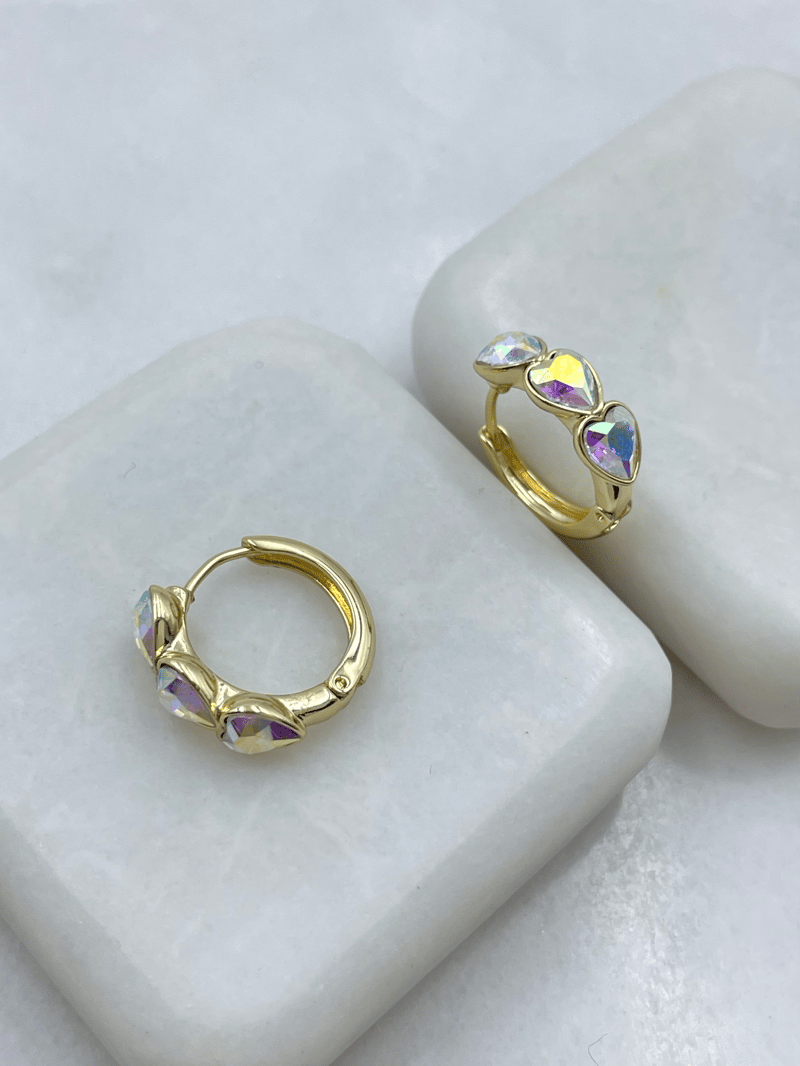 Özel Seri Swarovski Taşlı Sıralı Kalp Model Halka Küpe Gold