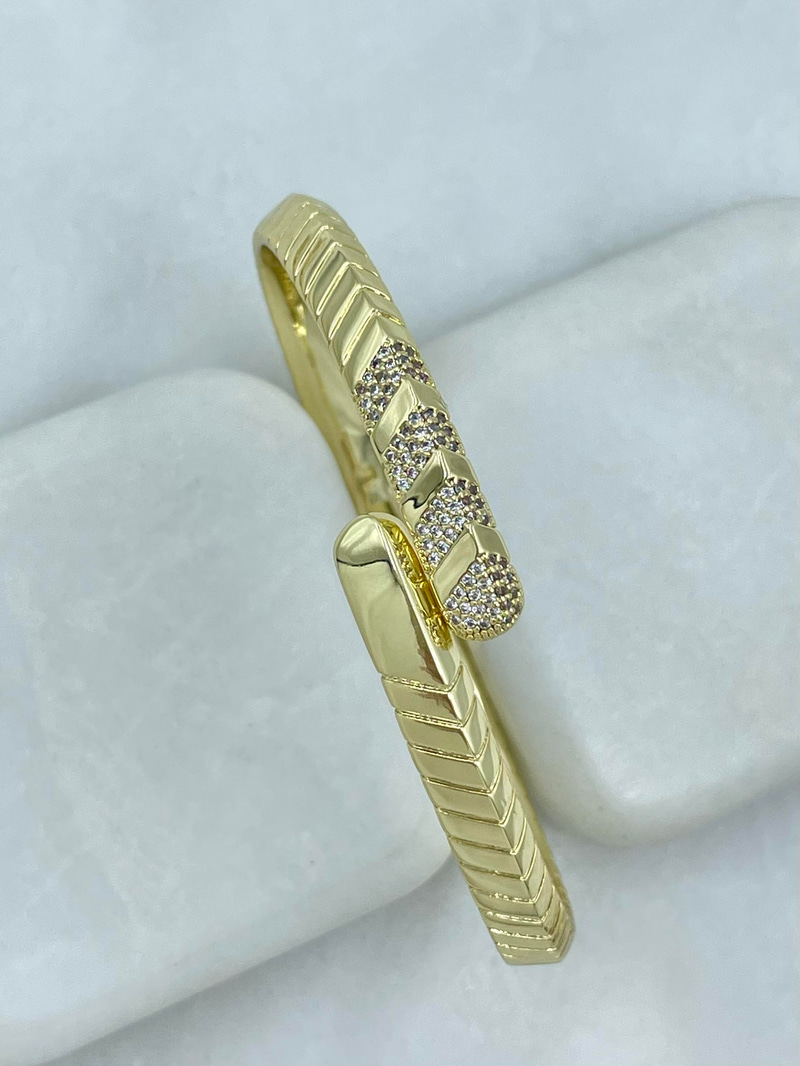 Özel Seri Gömme Taşlı Yılan Model Birleşim Kelepçe Bileklik Gold