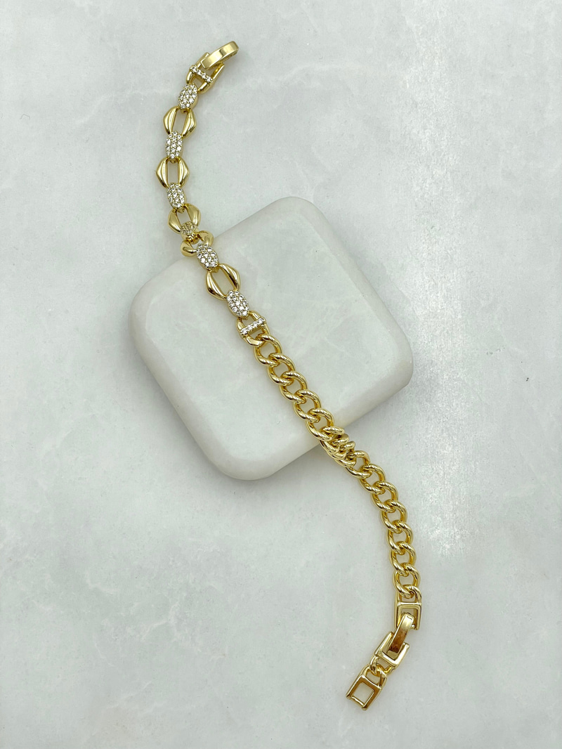 Özel Seri Zirkon Taşlı Tasarım Zincir Bileklik Gold