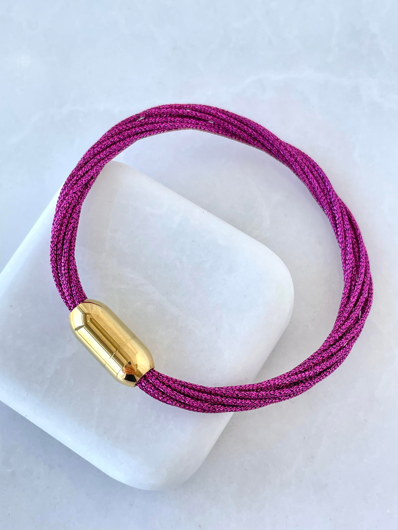 Çelik Simli Mıknatıslı İp Bileklik Mor
