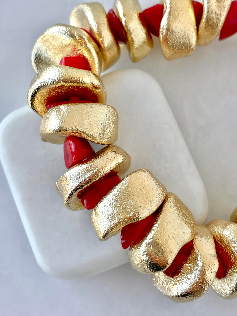 Gold ve Kırmızı Doğal Taş Görünümlü Bileklik