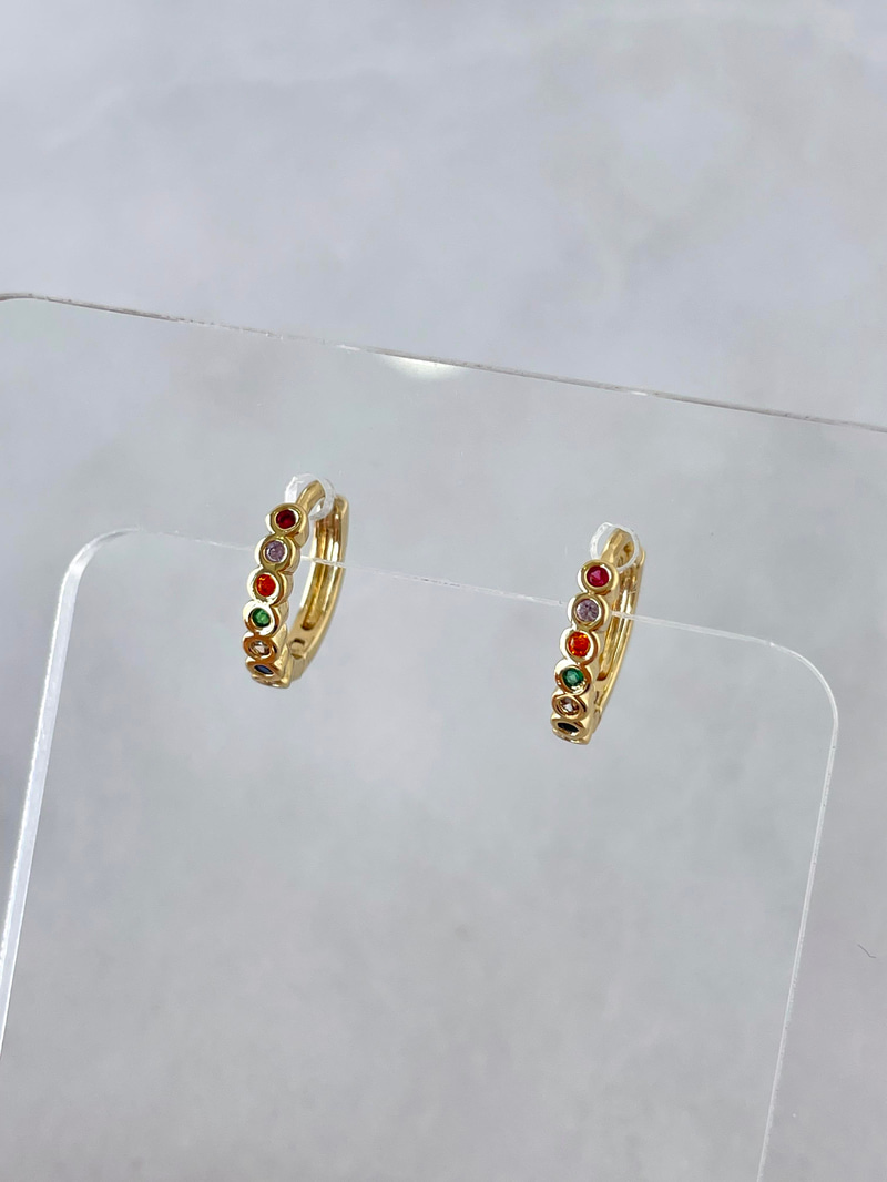 Özel Seri Minimal Renkli Taşlı Halka Küpe Gold