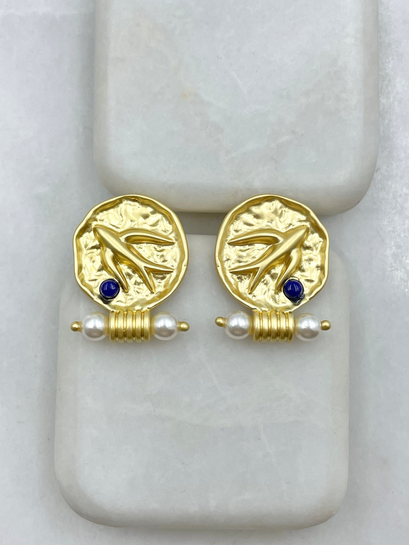 Kırlangıç Model İncili Bohem Mat Küpe Gold