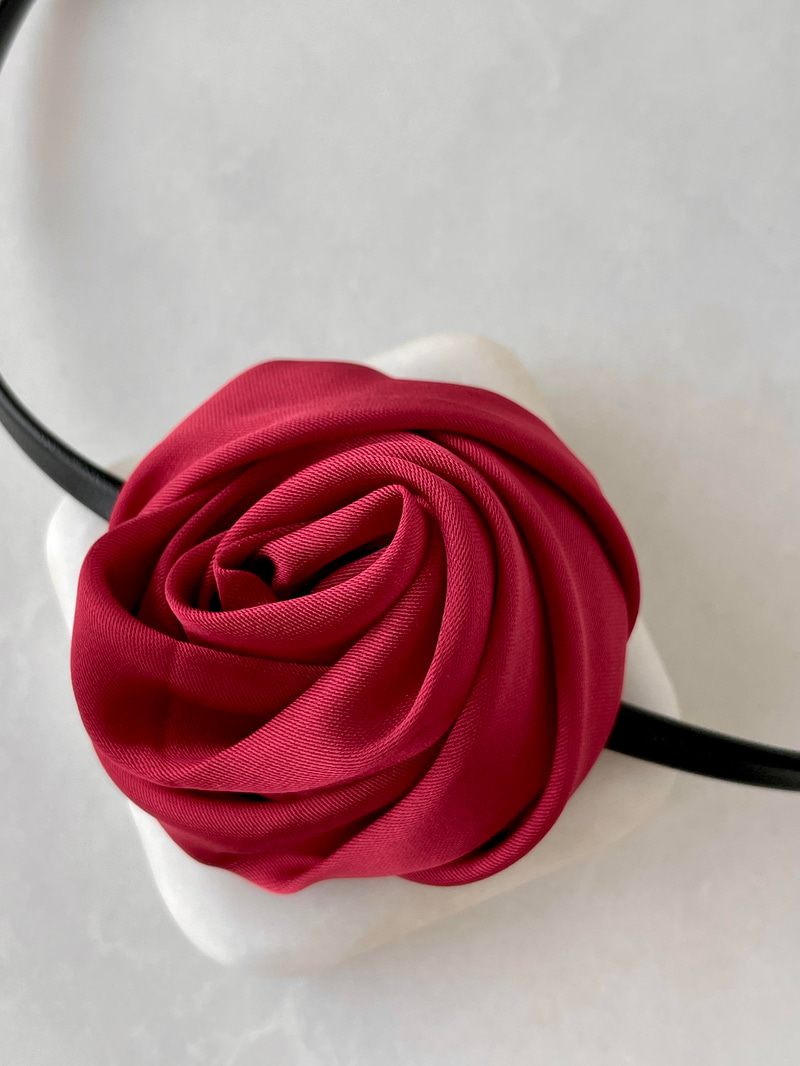 Gül Deri Choker Kolye Bordo