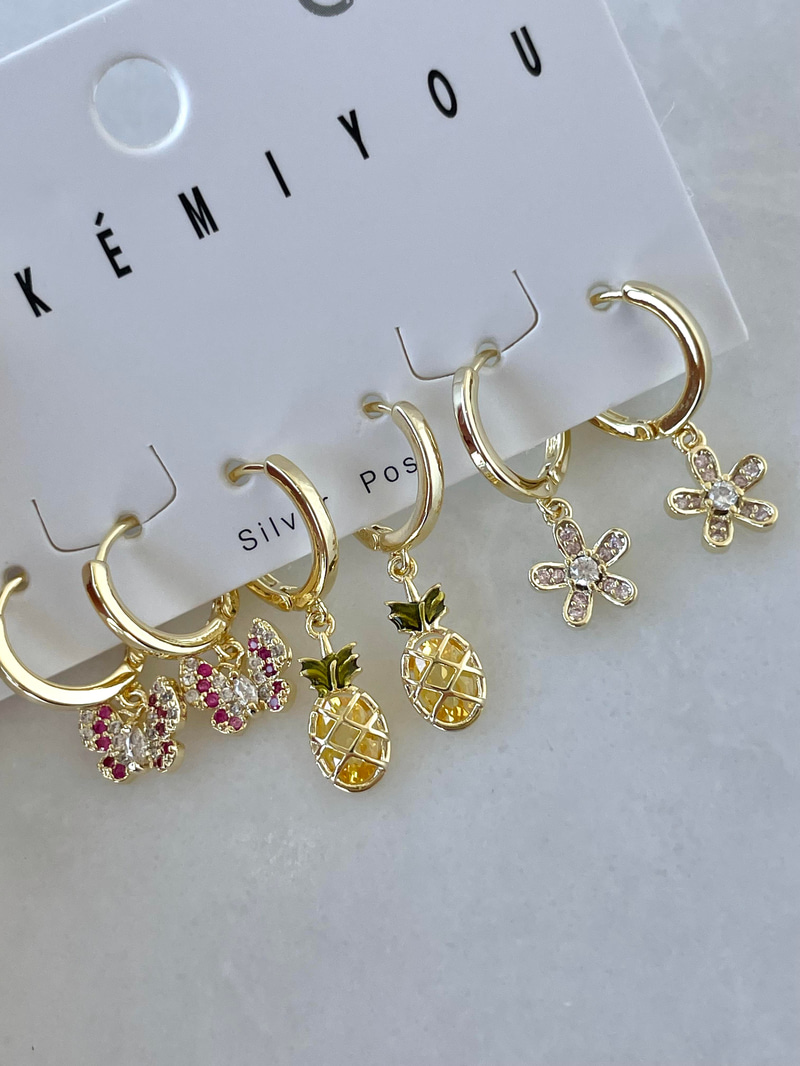 Altın Kaplama Altılı Ananaslı Kristal Taşlı Küpe