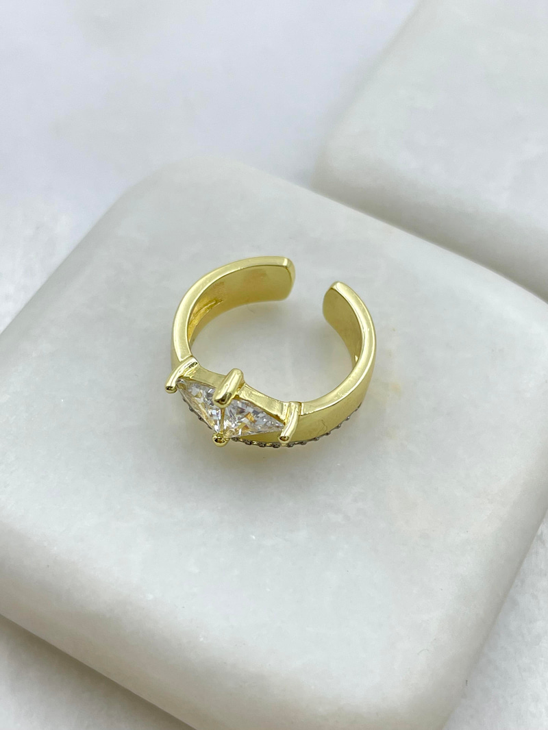 Altın Kaplama Üçgen Kristal Taşlı Serçe Parmak Yüzüğü Gold