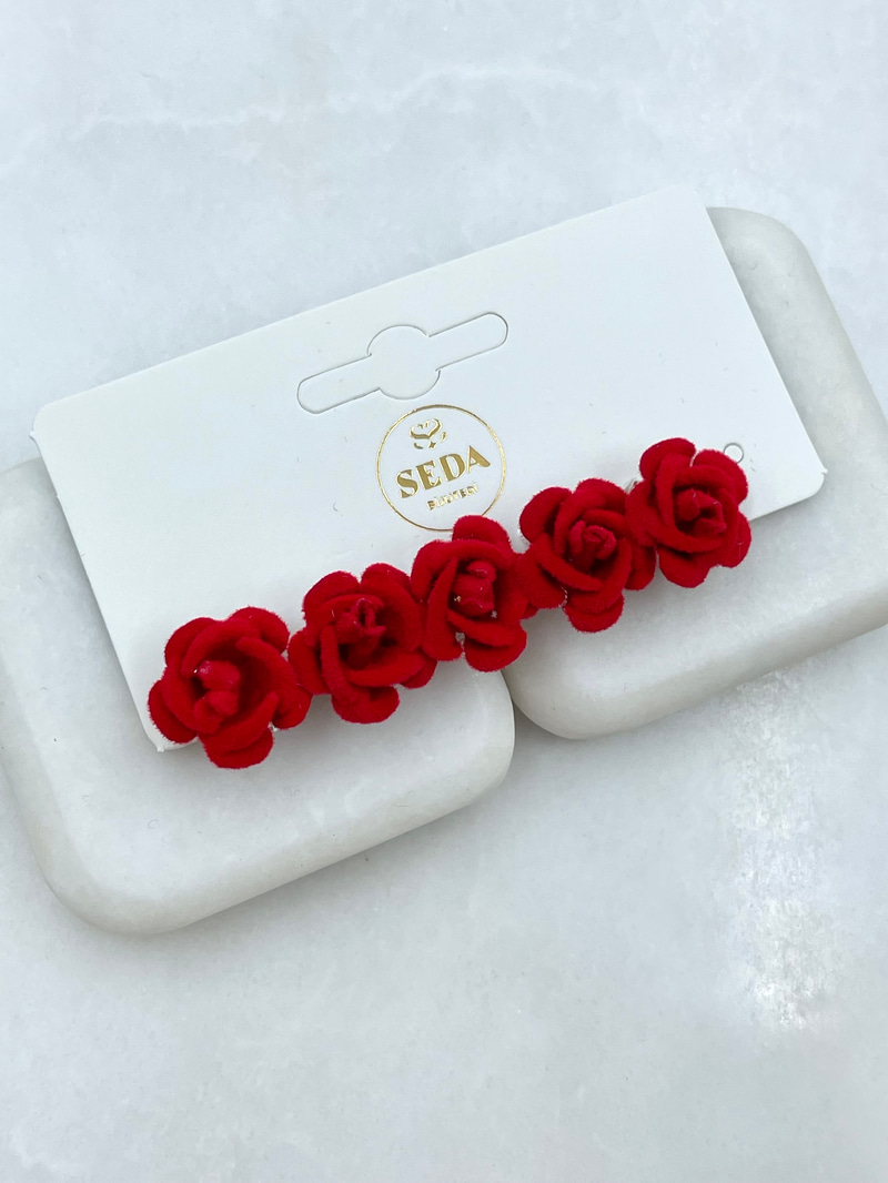 Gül Model Saç Küpesi Kırmızı