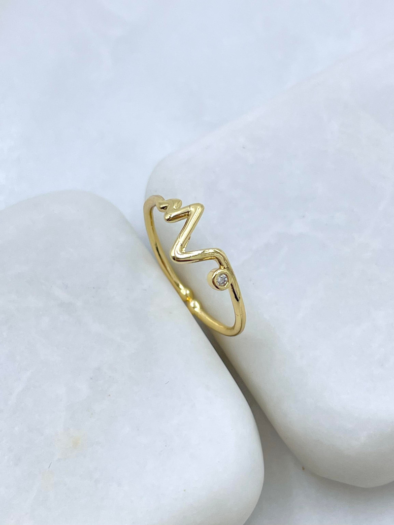 Altın Kaplama Minimal Kalp Atışı Yüzük Gold