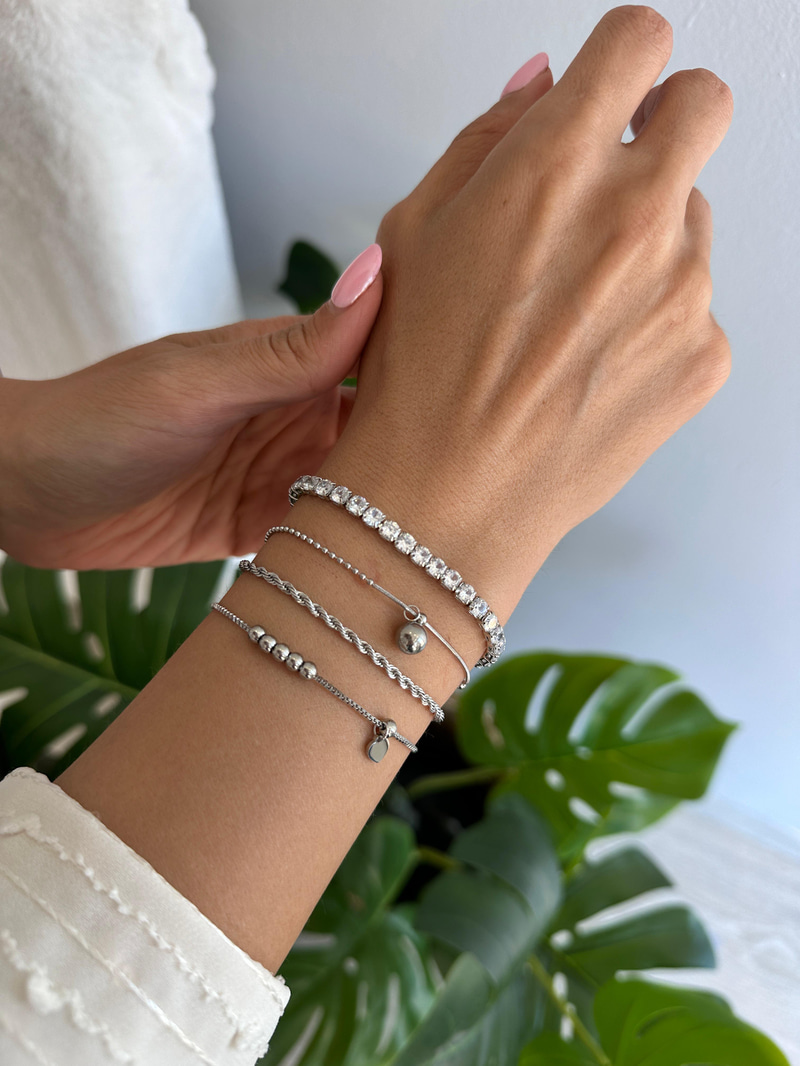 Çelik Yılan ve Topçuk Detaylı Bileklik Gümüş