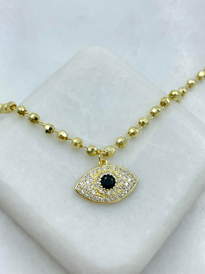 Altın Kaplama Göz ve Dorikalı Asansörlü Kolye Gold