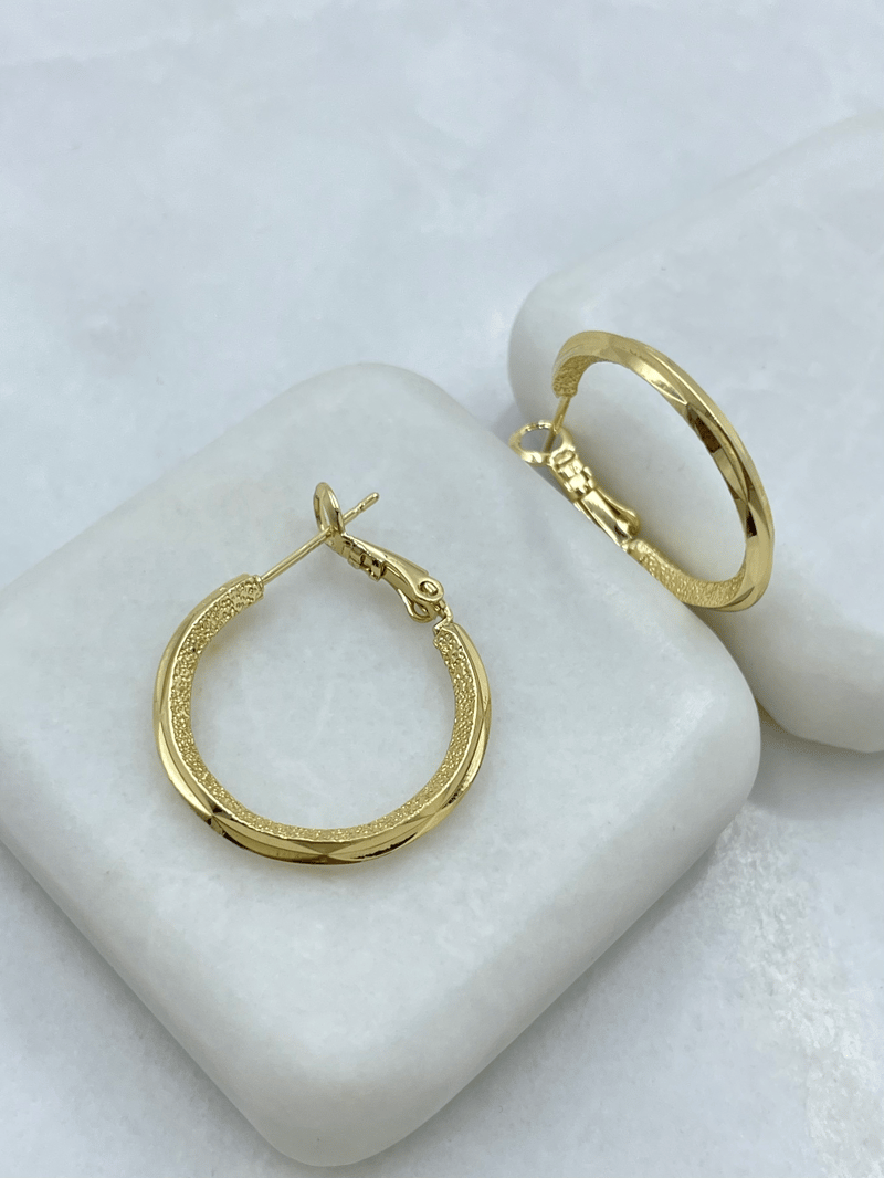 Altın Kaplama Kumlu ve Yansımalı Halka Küpe Gold