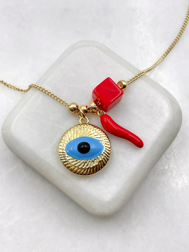 Nazar ve Biber Sallantılı Kolye Gold