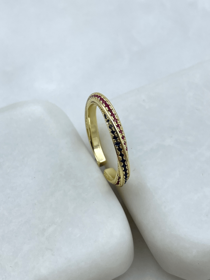 Altın Kaplama Renkli Gömme Taşlı Sarmal Yüzük Gold