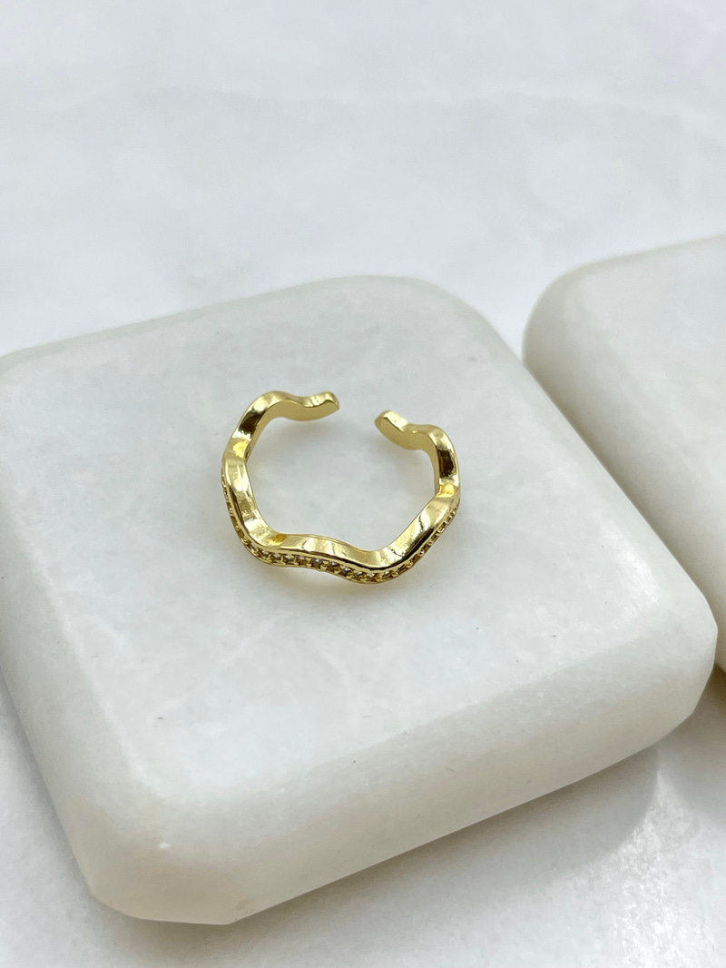 Zirkon Taşlı Dalga Model Yüzük Gold