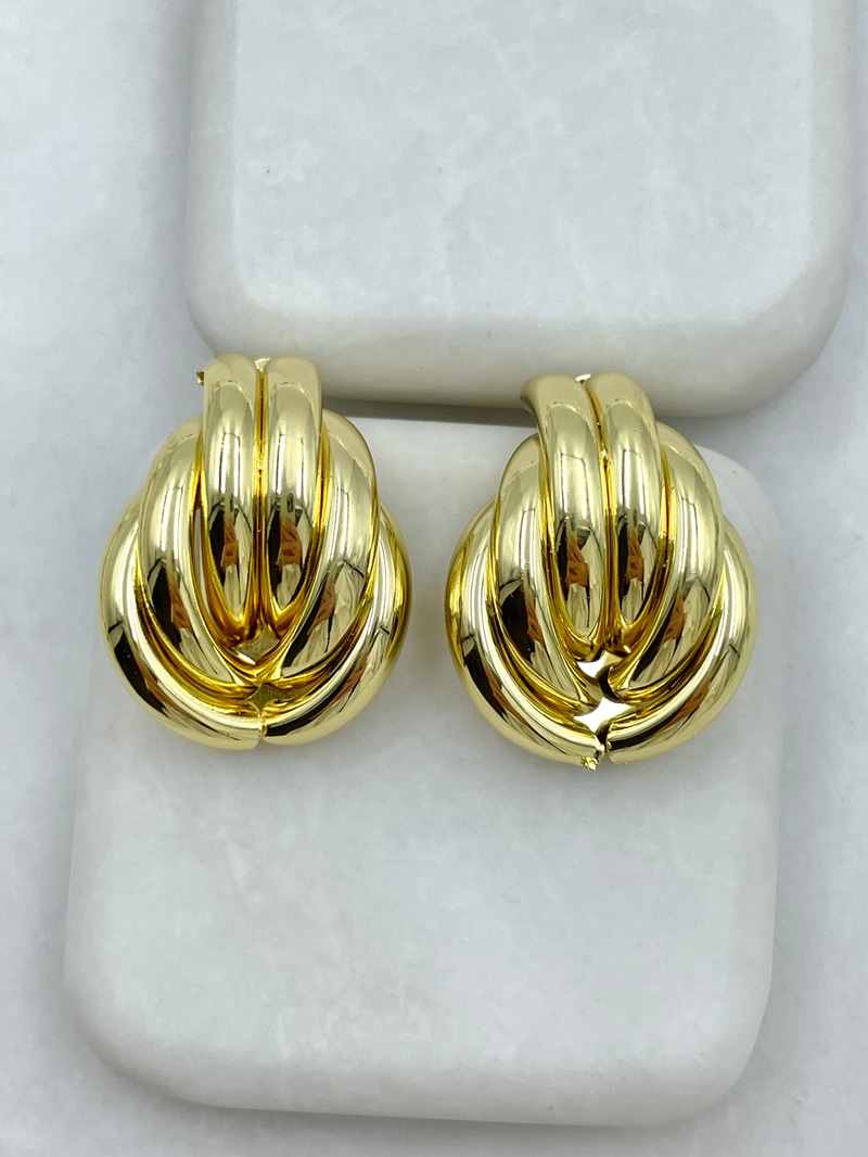 Altın Kaplama İç İçe Daire Küpe Gold