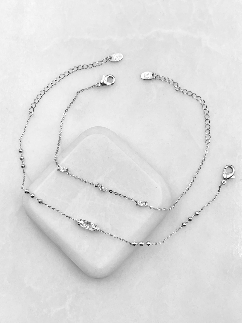 Damla Kristal Taşlı İkili Set Bileklik Gümüş
