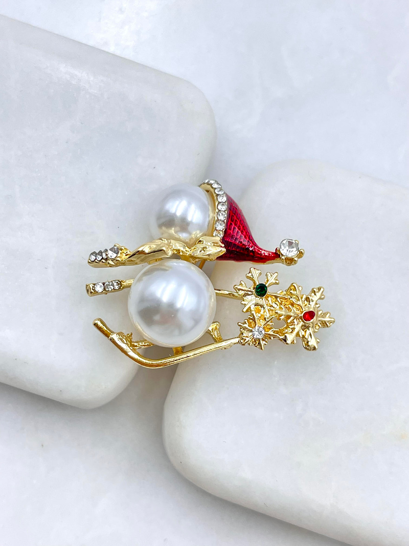 İncili Kardan Adam Broş Gold