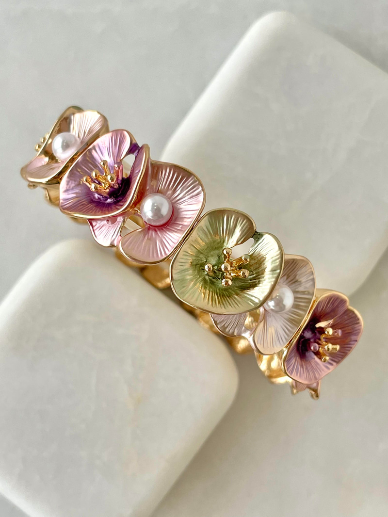 İncili Lotus Yaprağı Lastikli Bileklik Pastel Renkli