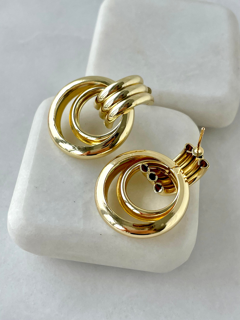 Altın Kaplama Çift Halkalı Vintage Küpe Gold