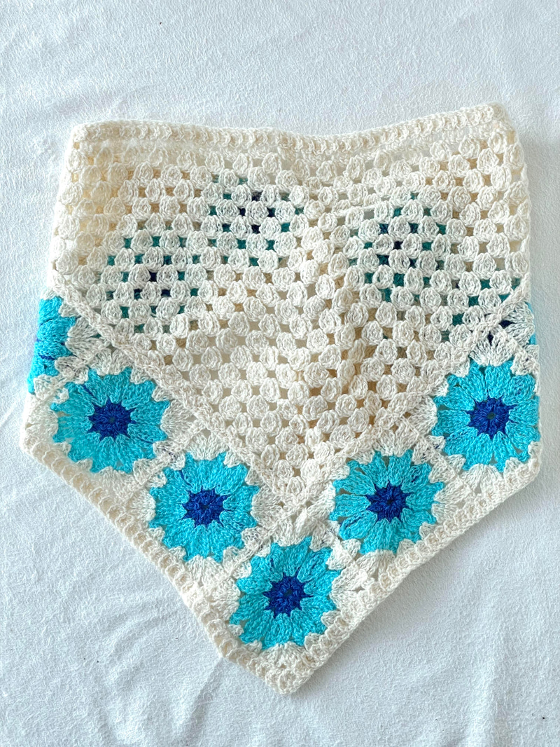 Çiçek Kenarlı Örgü Bandana Mavi