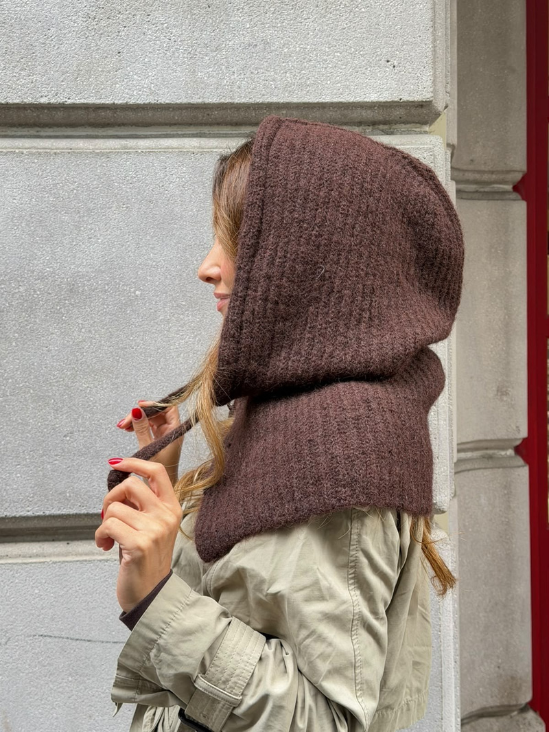 Yumuşak Dokulu Düğmeli Balaclava Acı Kahve