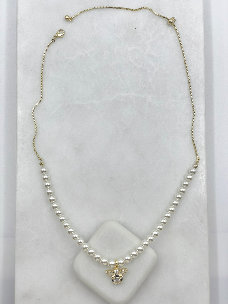 İncili Arı Model Asansörlü Kolye Gold