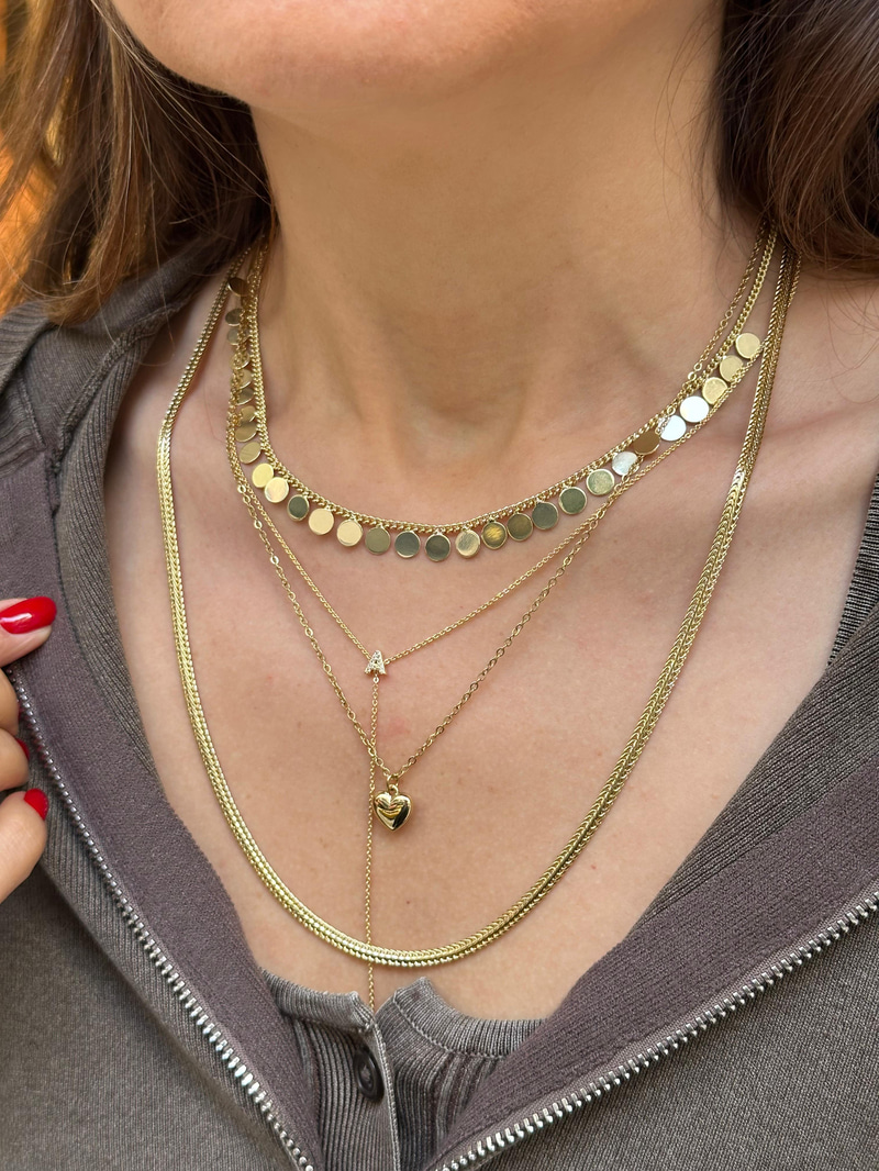 Altın Kaplama Daire Plaka Sallantılı Zincir Kolye Gold