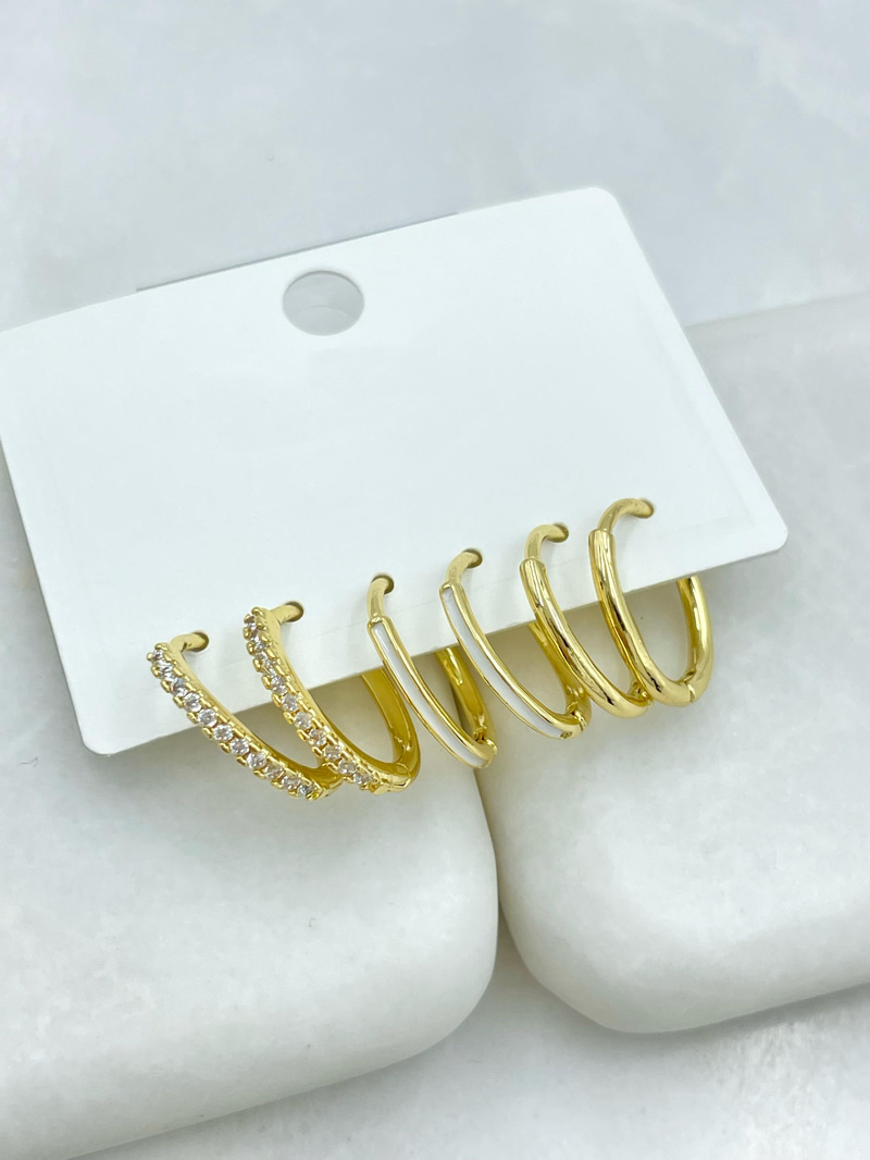 Altın Kaplama Altılı Mineli ve Gömme Taşlı Set Küpe Gold