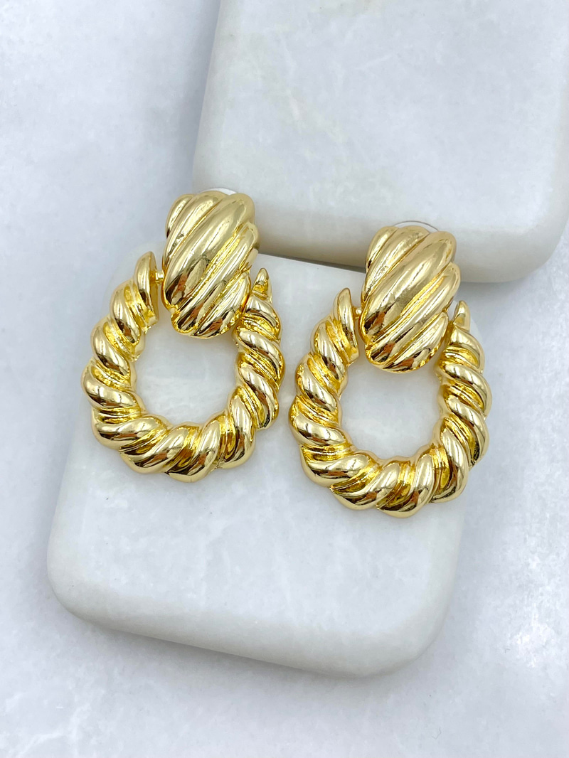 Altın Kaplama Burgu Oval Sallantılı Vintage Küpe Gold