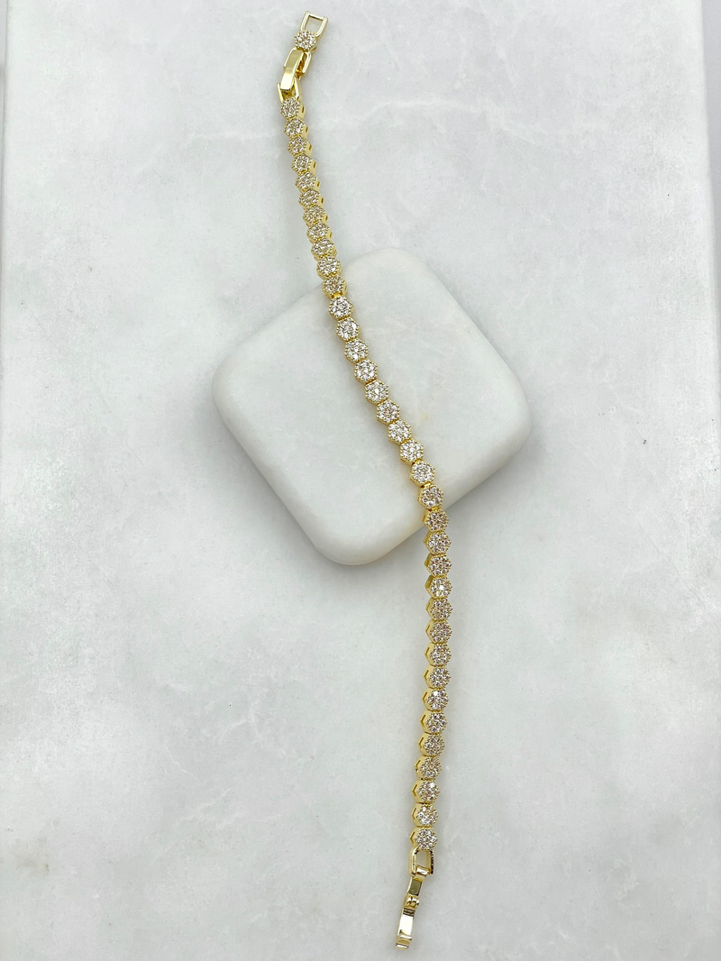 Altın Kaplama Zirkon Taşlı Petek Bileklik Gold