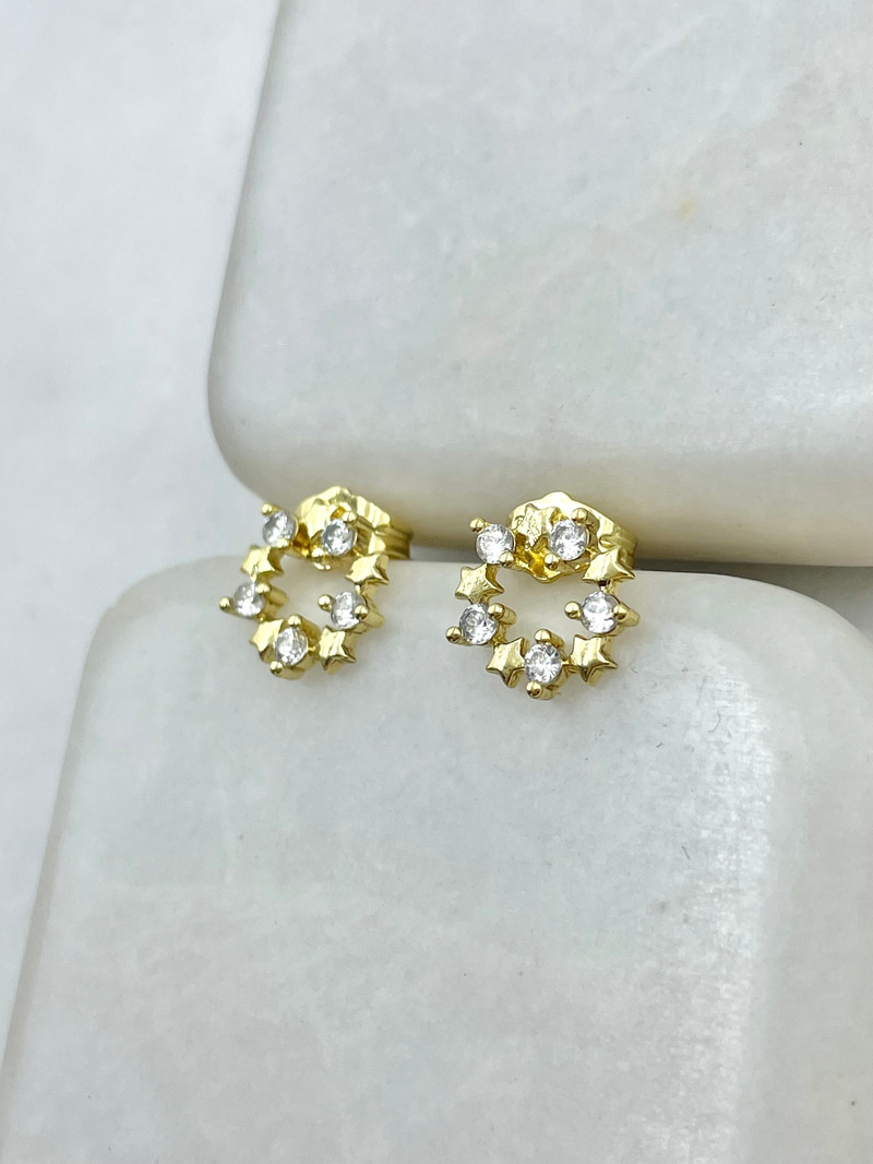 Özel Seri Minimal Taşlı ve Yıldızlı İçi Boş Küpe Gold