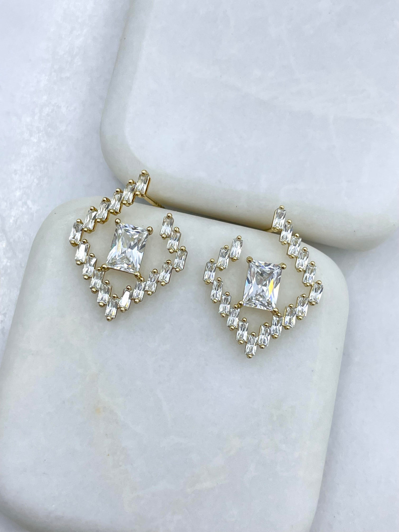 Özel Seri Baget Taşlı Tasarım Küpe Gold