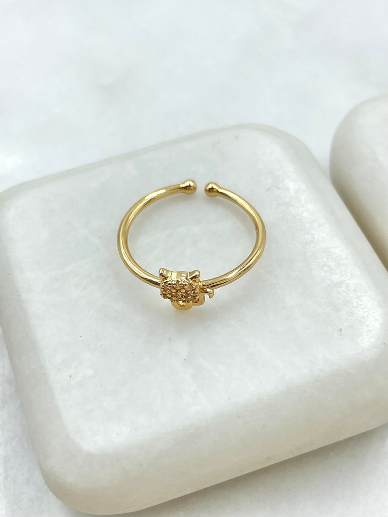 Gömme Taşlı Minimal Kedi Yüzük Gold