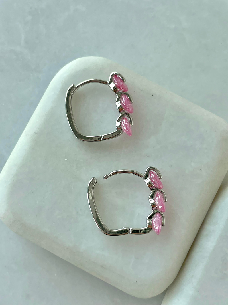 Altın Kaplama Işıltılı Kristal Küpe Pembe-Gümüş