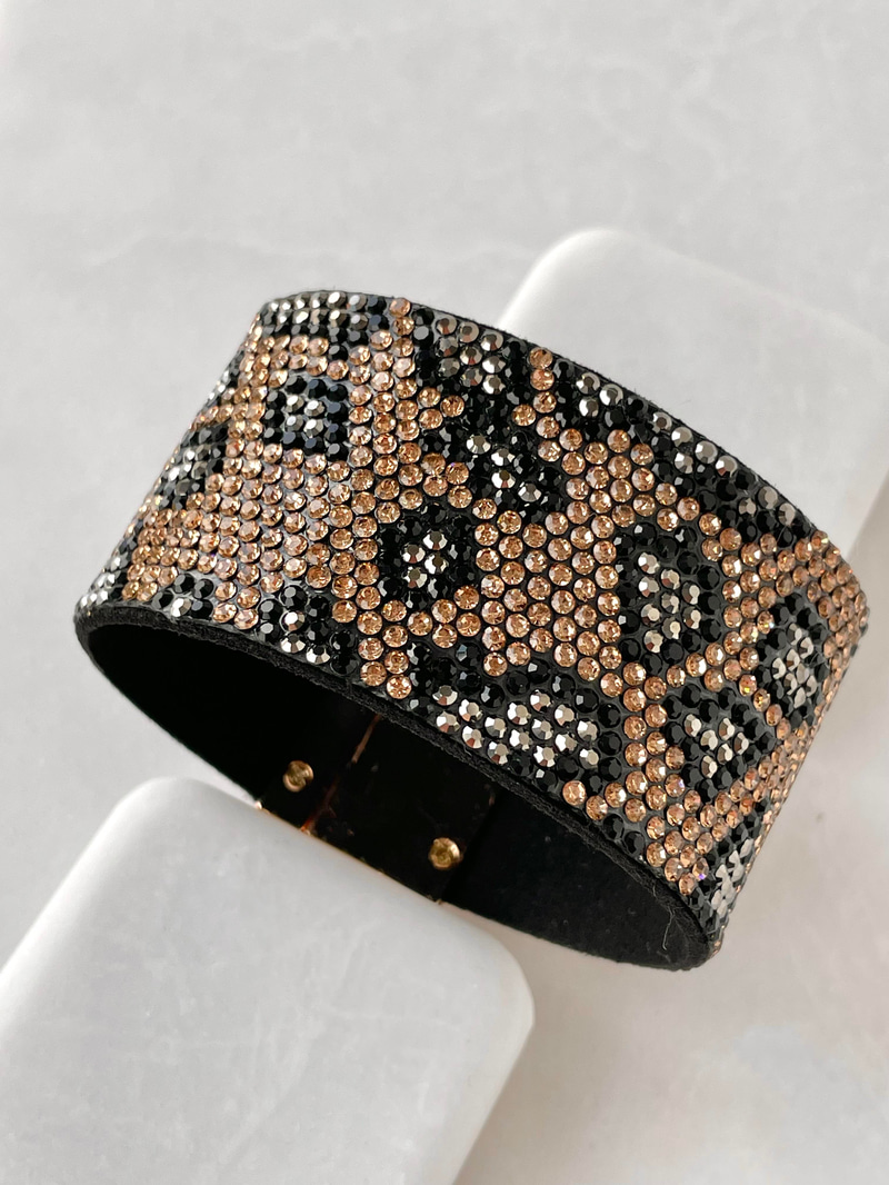 Leopar Işıltılı Bileklik Kahve