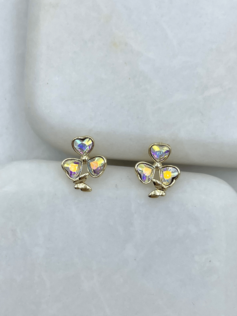 Özel Seri Swarovski Taşlı Minik Üçlü Kalp Küpe Gold