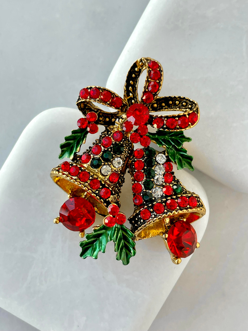 Kristal Taşlı Yılbaşı Çanı Broş