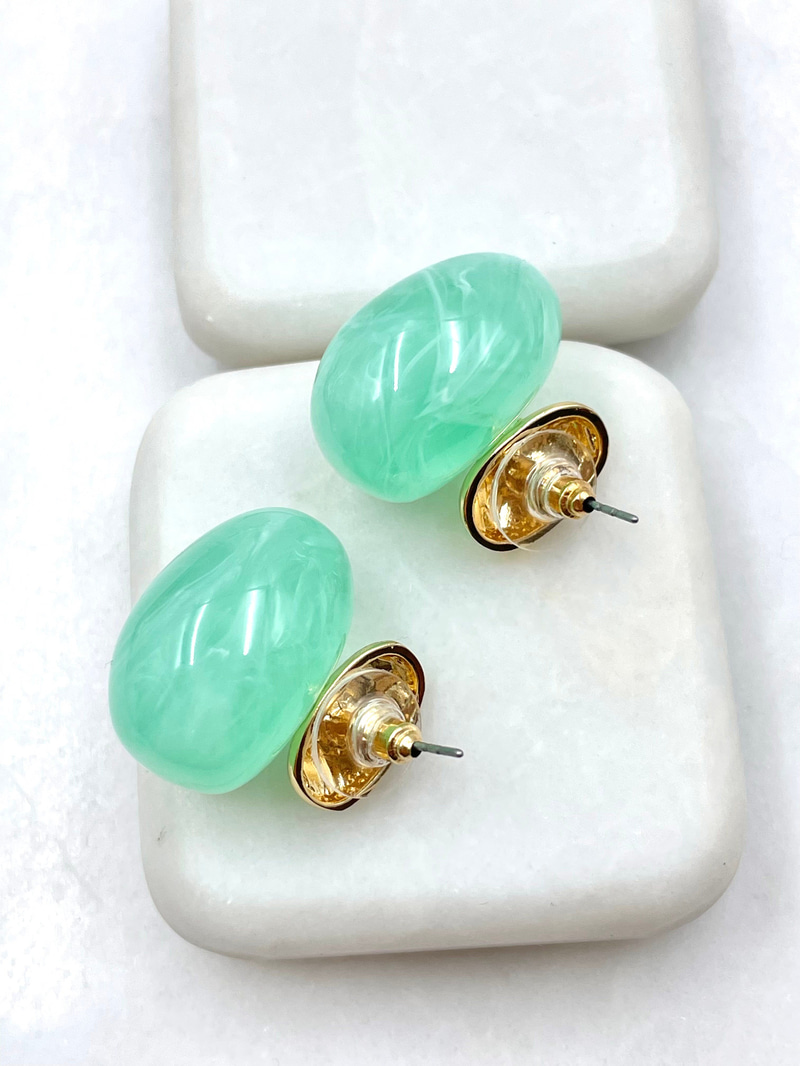 Gold Detaylı Opal Taşlı Vintage Oval Küpe Yeşil