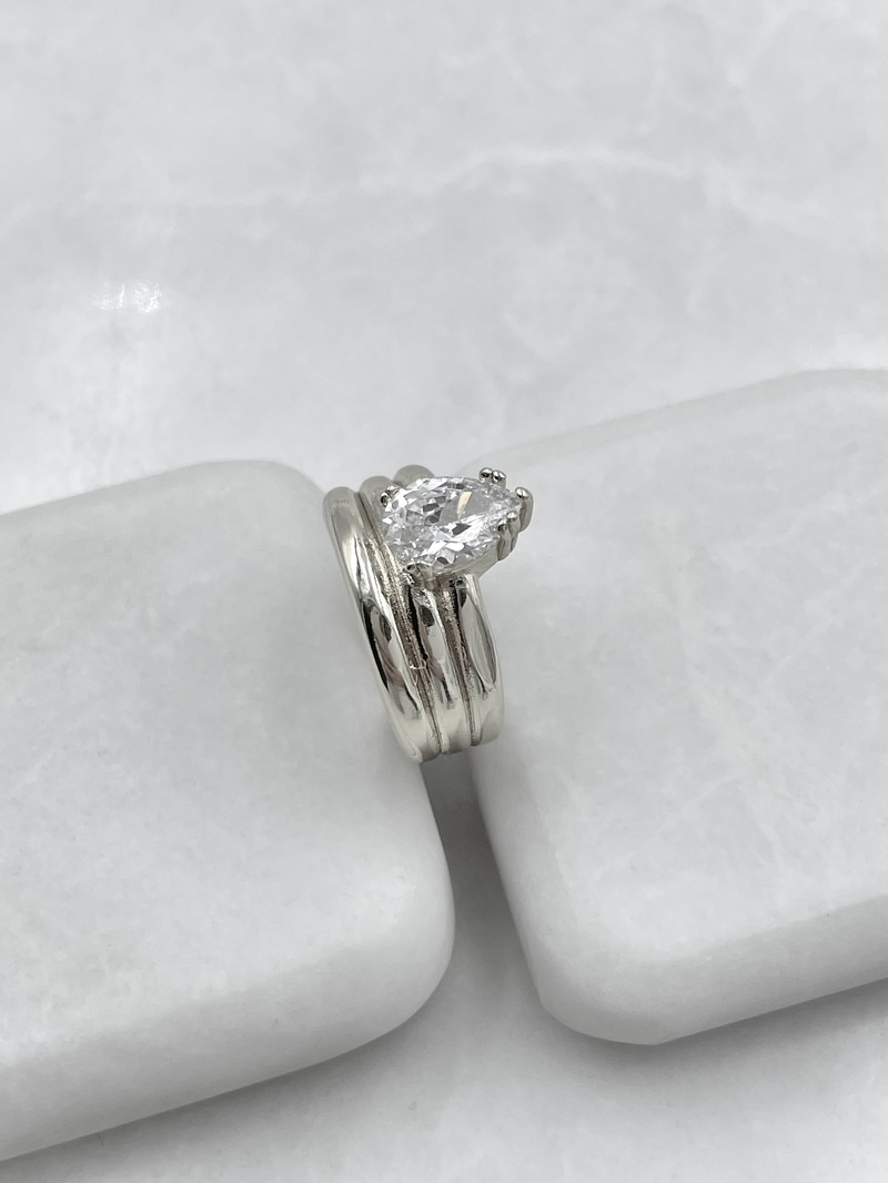 Altın Kaplama Damla Kristal Üçlü Görünüm Yüzük Gümüş