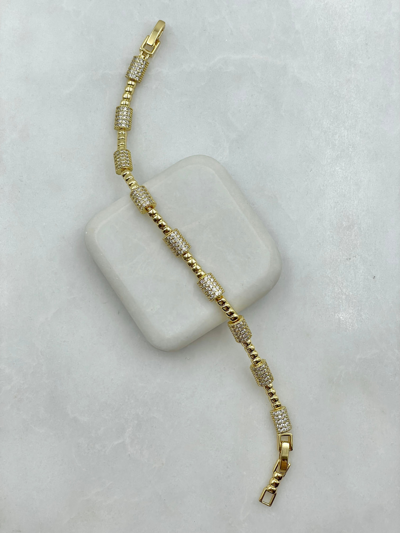Gömme Taşlı Silindir Model Bileklik Gold
