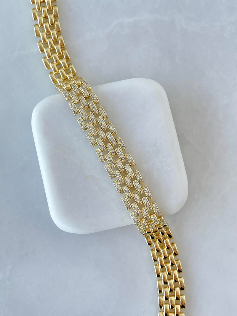 Özel Seri Zirkon Taşlı Kordon Model Bileklik Gold