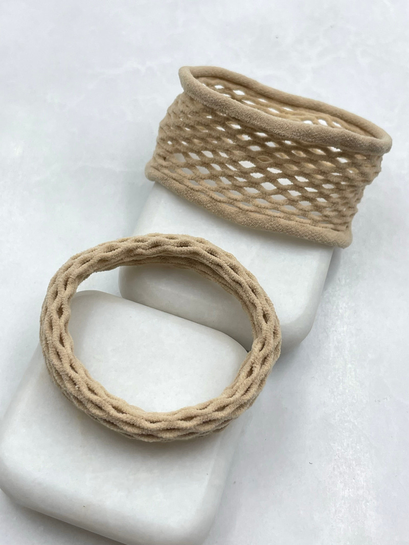 File İkili Scrunchie Toka Bej