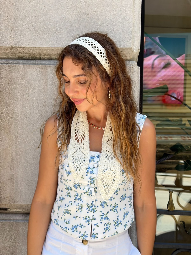 Dantel Model İnce Bandana ve Kemer Bej