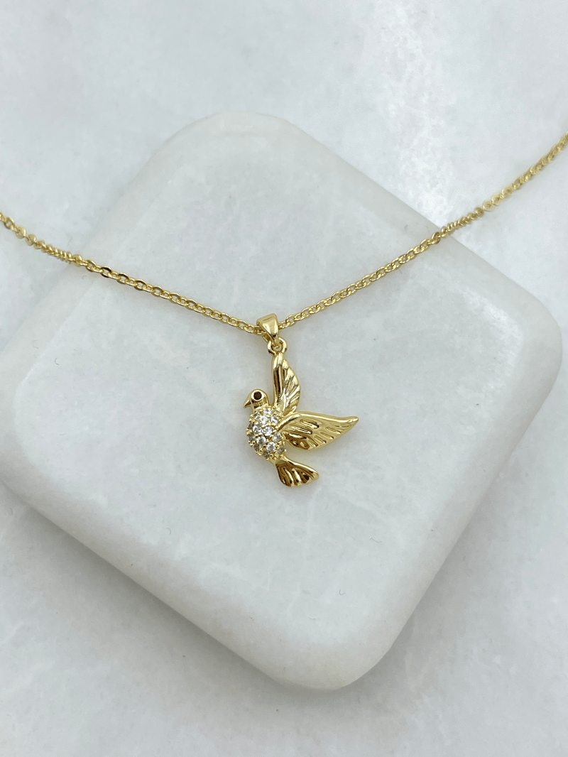 Altın Kaplama Gömme Taşlı Güvercin Model Kolye Gold